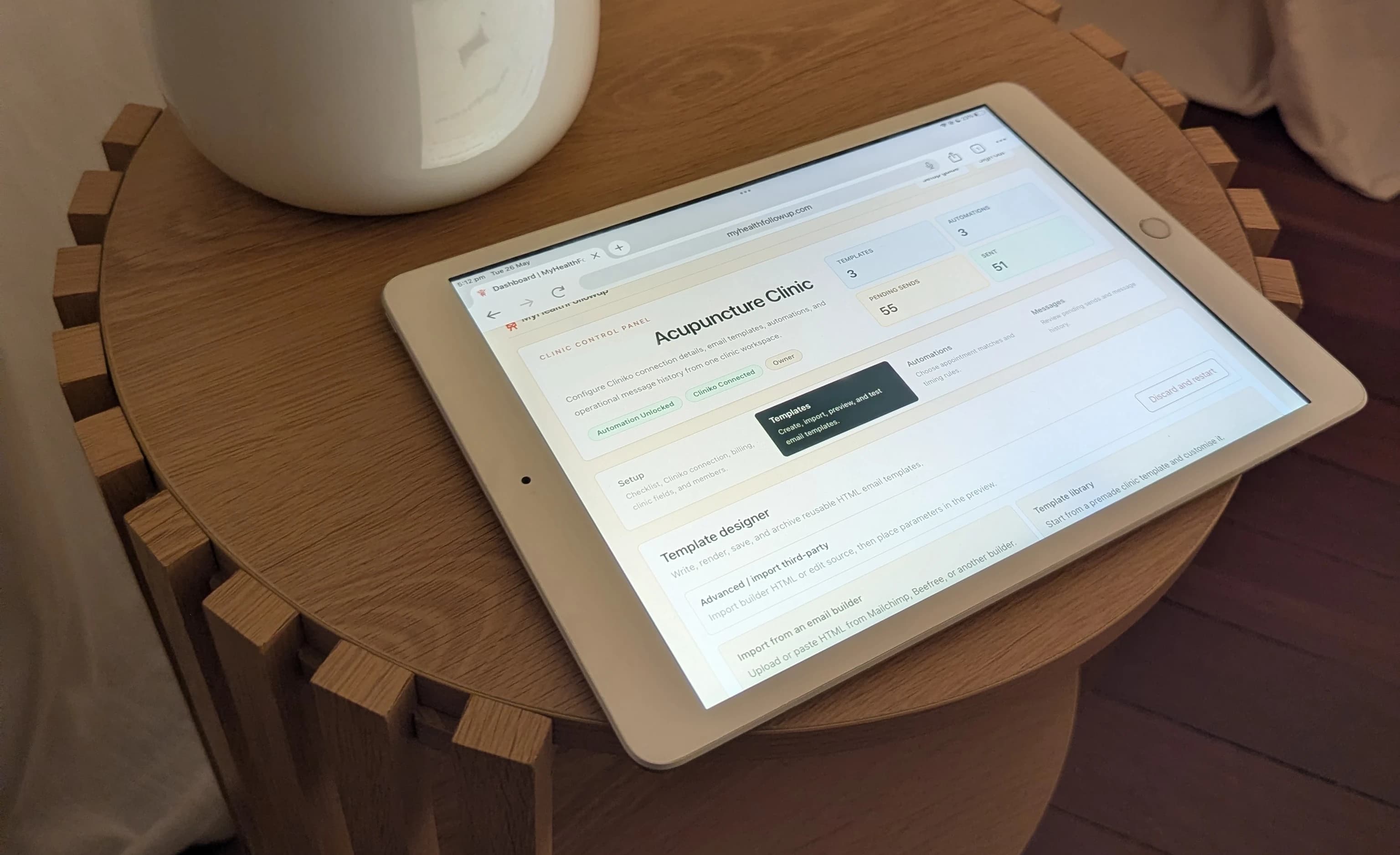 MyHealthFollowup dashboard open in a clinic treatment room