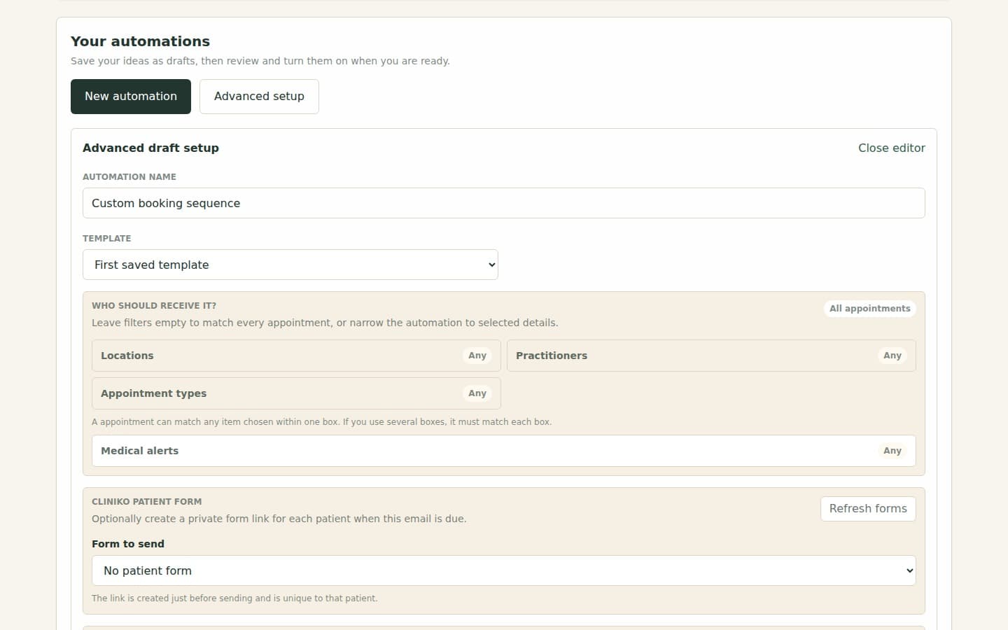 Advanced automation timing and appointment filters